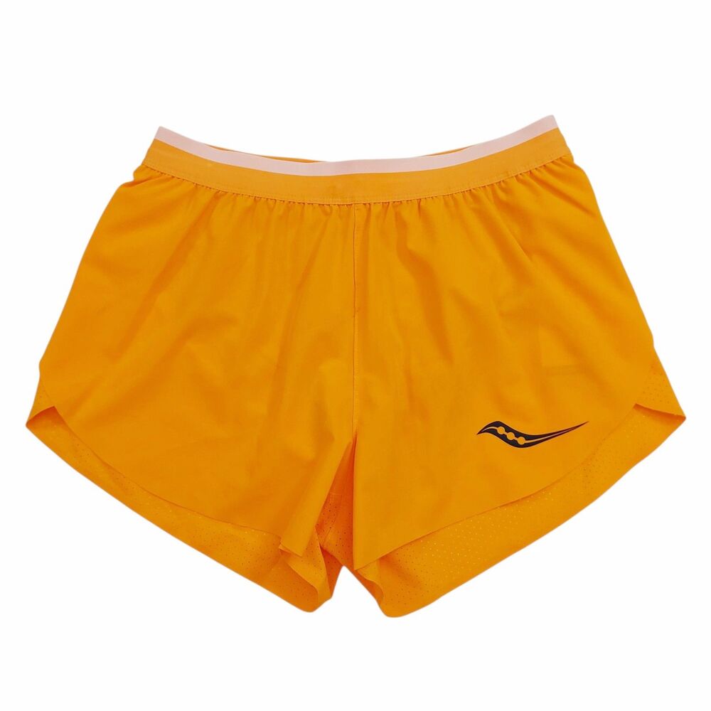 Saucony Elite Print Split Short Womens XS Orange Mesh Lined Athletic Training